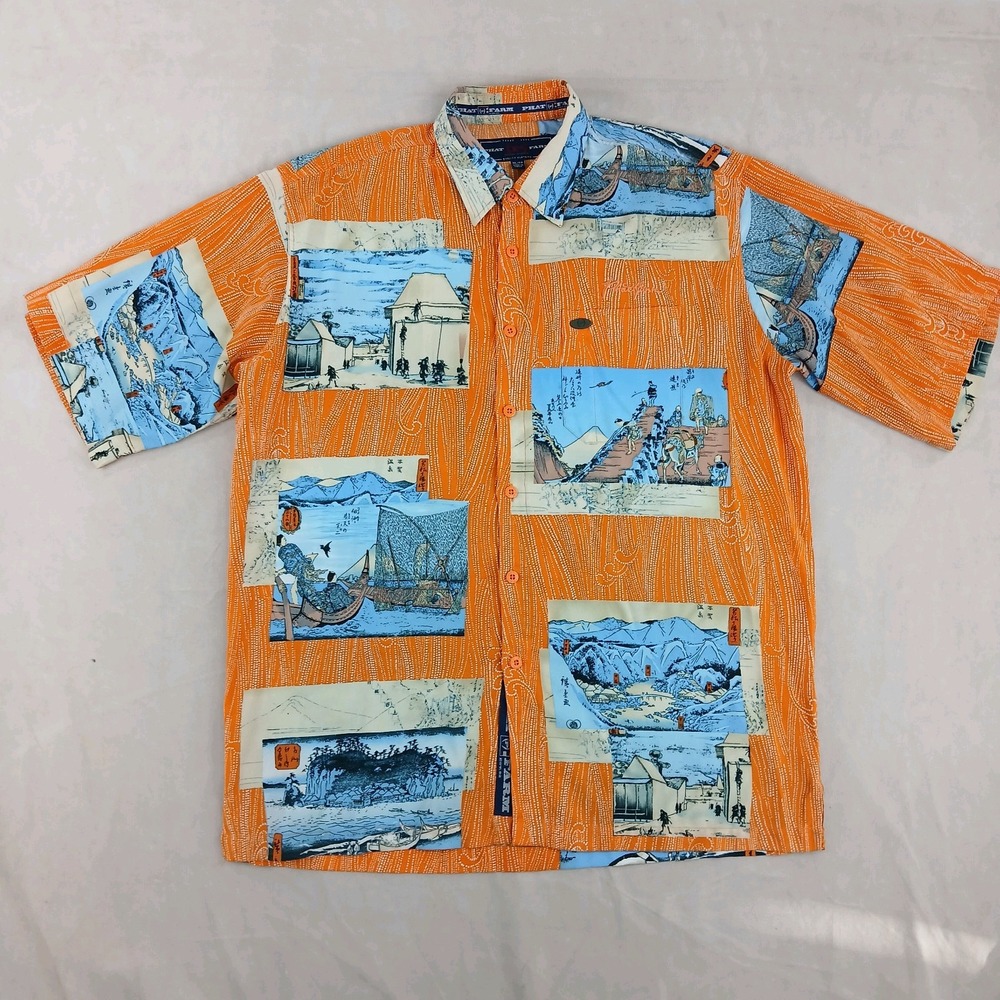 VTG Phat Farm XL Mens Shirt All Over Y2K Hip Hop Ocean Life Samurai 26x32 JNCO